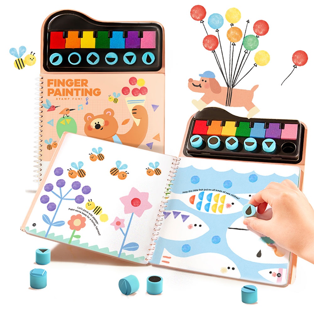 Jar Meló - Finger Paint Stamp Book - Colouring Activity with 6 Stamps & Paint Pads