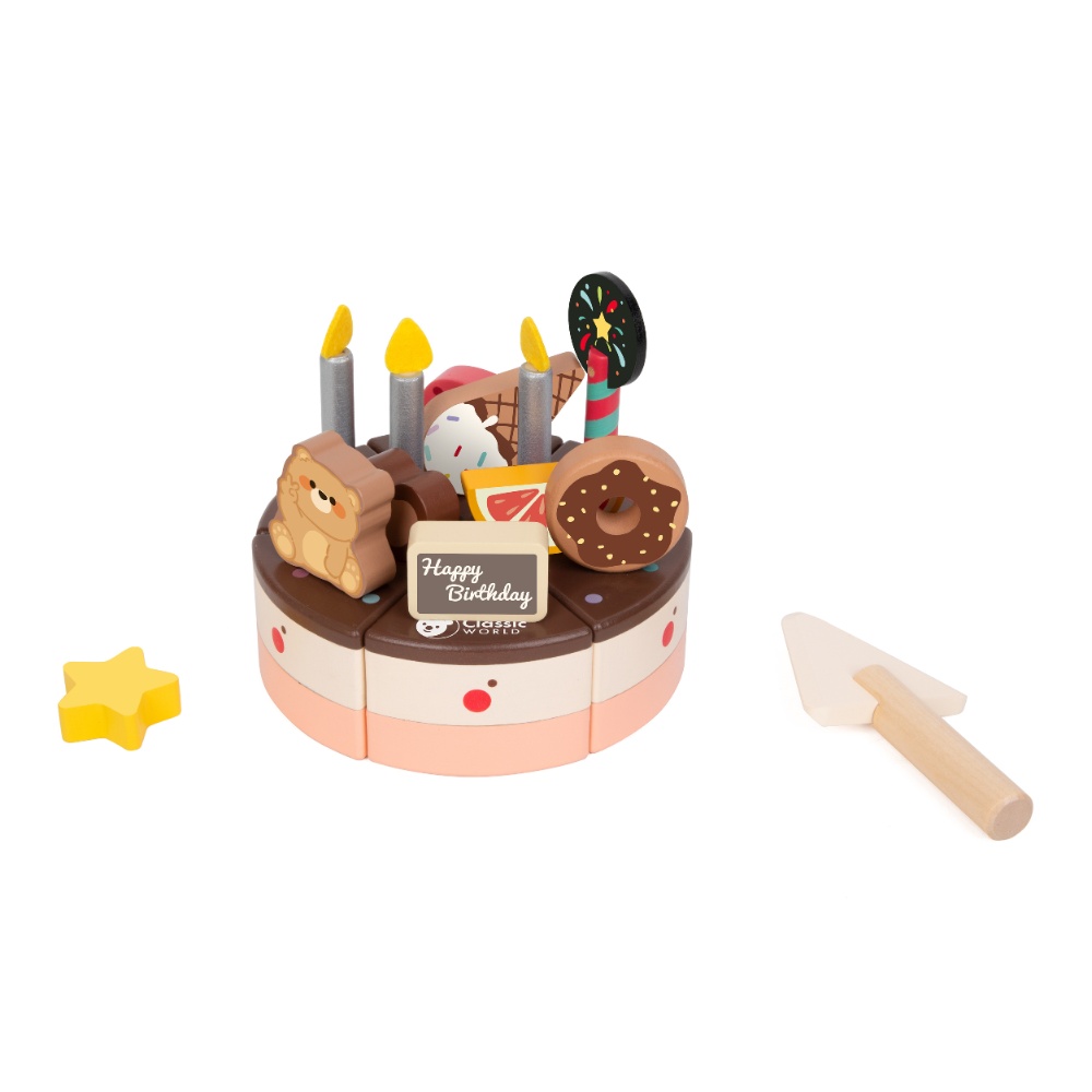 Classic World - Pretend & Play - Chocolate Birthday Cake - 19pcs - Image 4