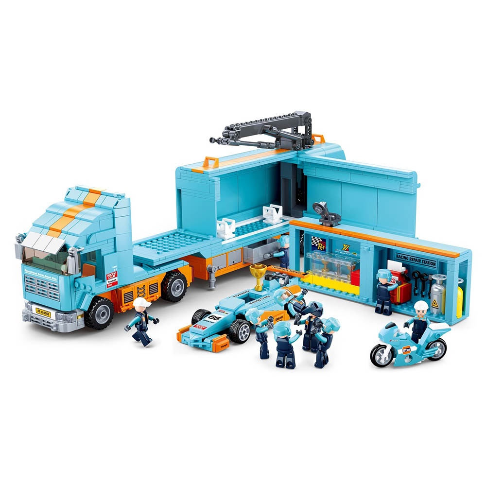 Sluban Building Set: Racing Team - F1 Mobile Racing Team Truck and Team - 1044pcs - Image 2