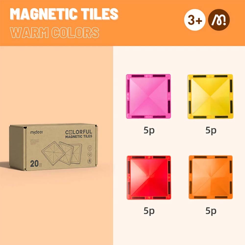 Mideer - Colourful Magnetic Tiles Building Set - Warm Colours - 20pcs - Image 2