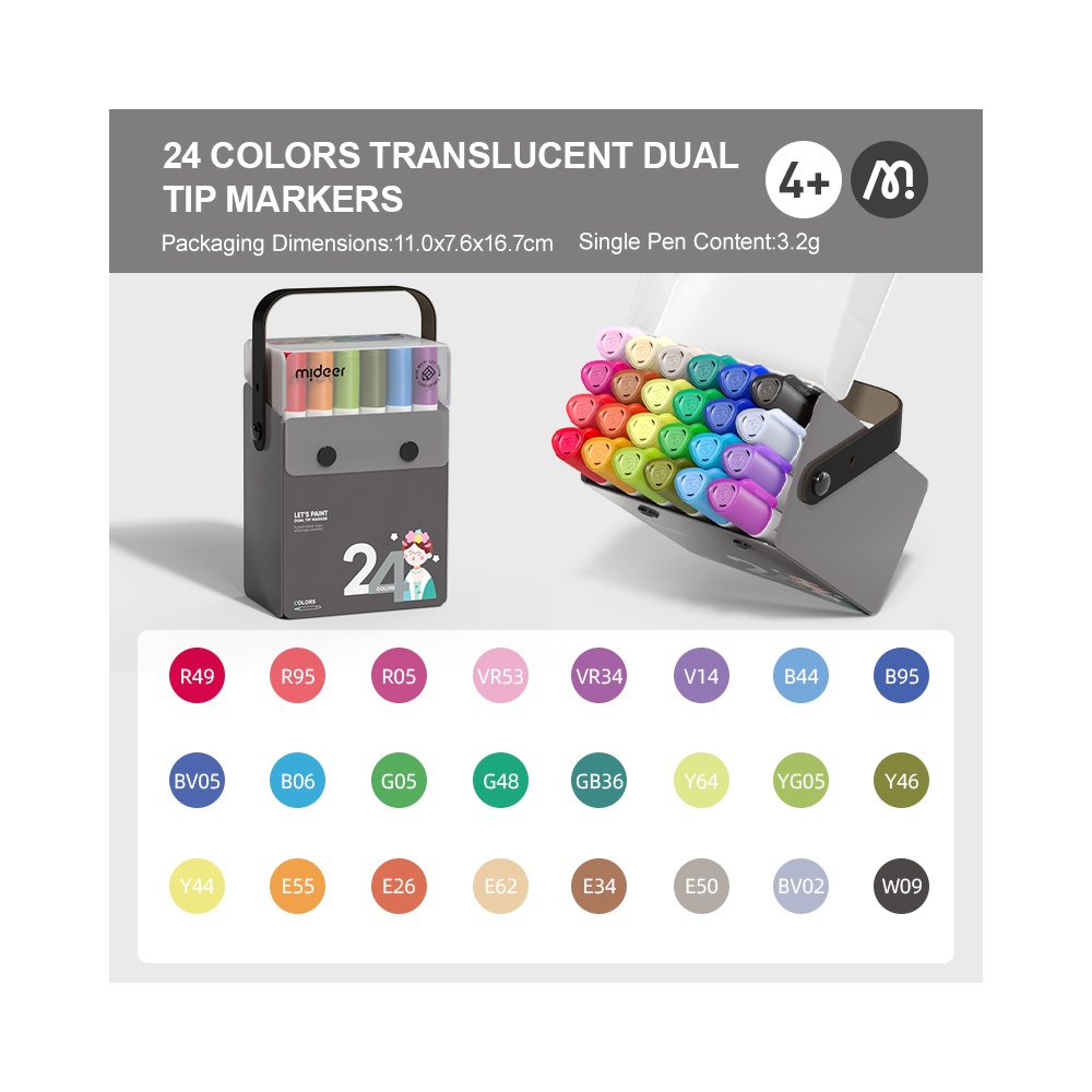 Mideer - Translucent Dual Tip Markers 24 Colours - Fine & Broad Tips - Image 2