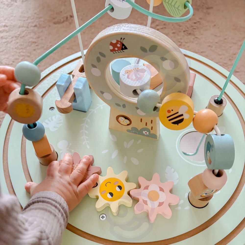 TookyToy - Wooden Activity Table with Bead Maze Shape Sorter - Image 3