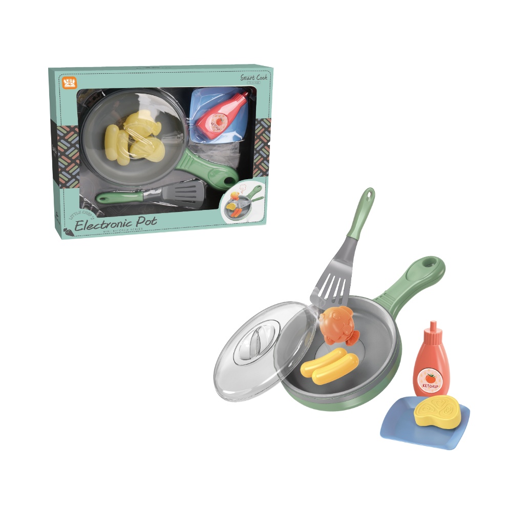 Pretend & Play Frying Pan Set with Lights, Sound & Colour Changing Food - Green - Image 3
