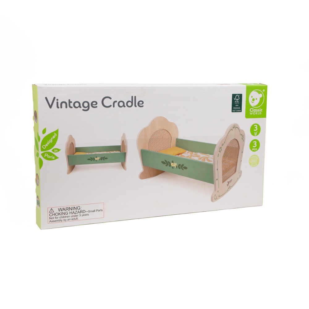 Classic World - Pretend & Play - Vintage Wooden Doll Cradle - 3pcs - Image 5