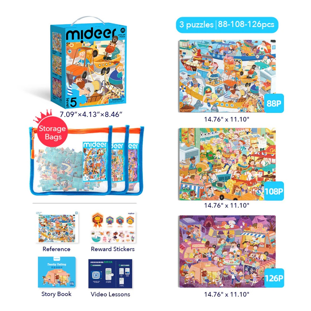 Mideer - Level Up Jigsaw Puzzle for Kids - 3-in-1 - Level 5 Bustling Market - Image 2