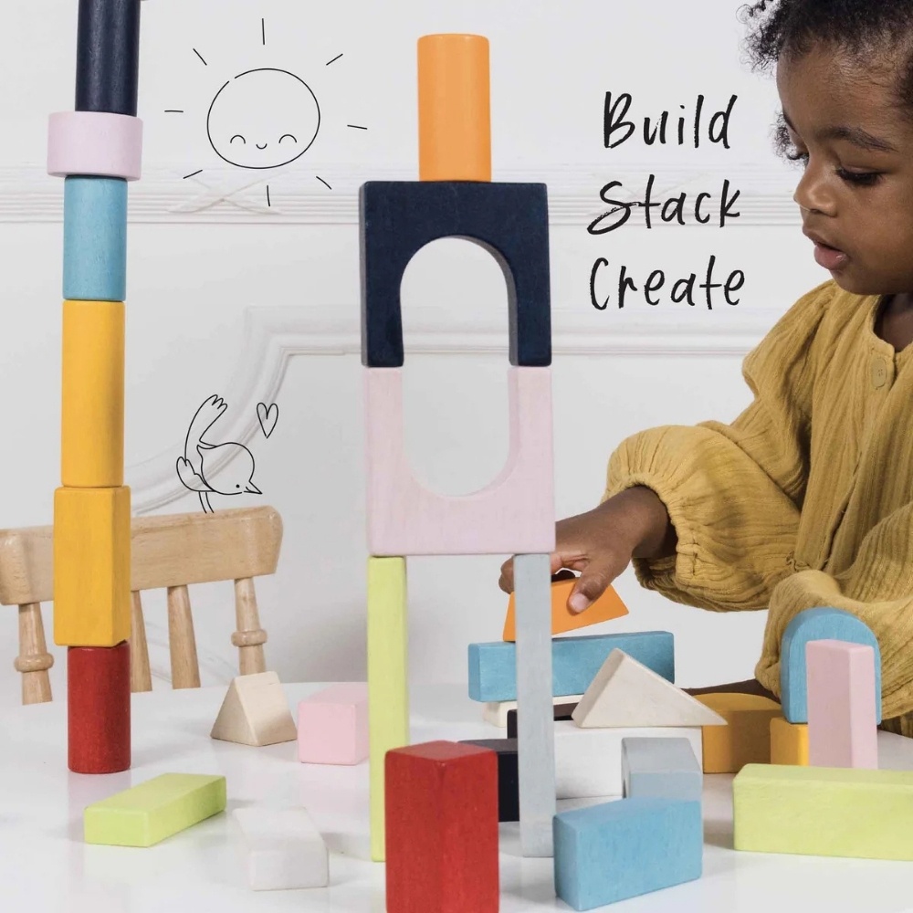 Le Toy Van - Colourful Wooden Building Blocks - 60pcs - Image 4