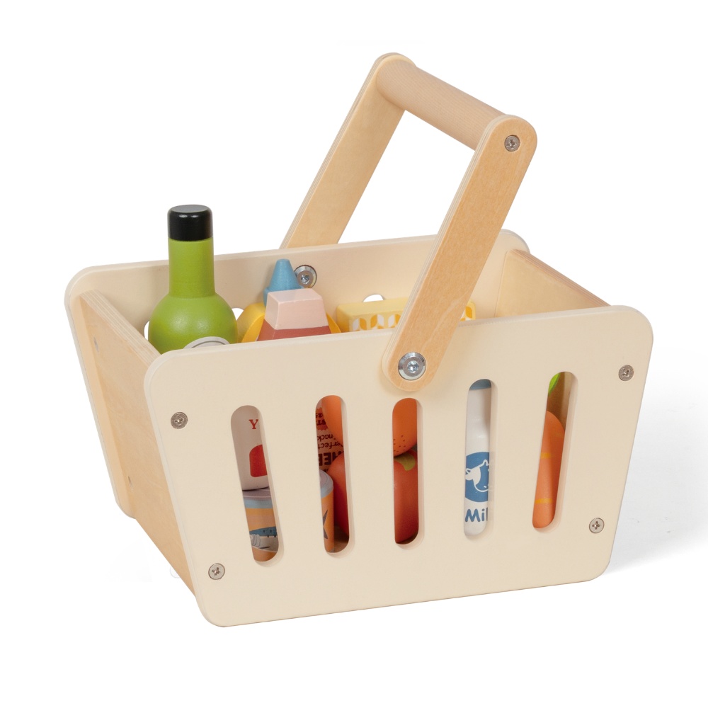 TookyToy - Pretend Play Wooden Grocery Basket Toy Set - 16 Pieces - Image 2