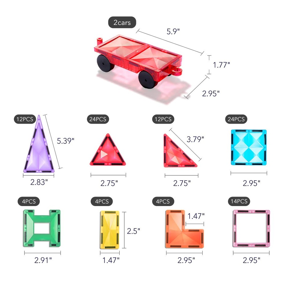 Mideer - Colourful Magnetic Tiles Building Set & Wheels - 100pcs - Image 8