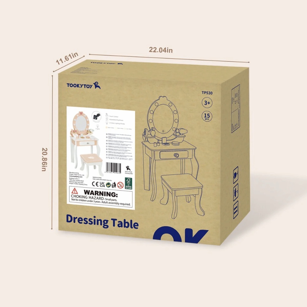 TookyToy - Wooden Vanity Table with Light-Up Mirror & Stool - Image 10