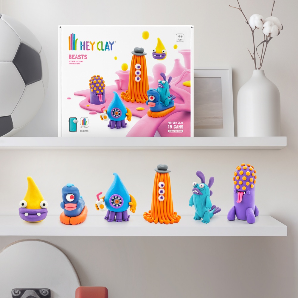 Hey Clay - Modelling Air-Dry Clay with Fun Interactive App - Beasts, 15 cans - Image 2