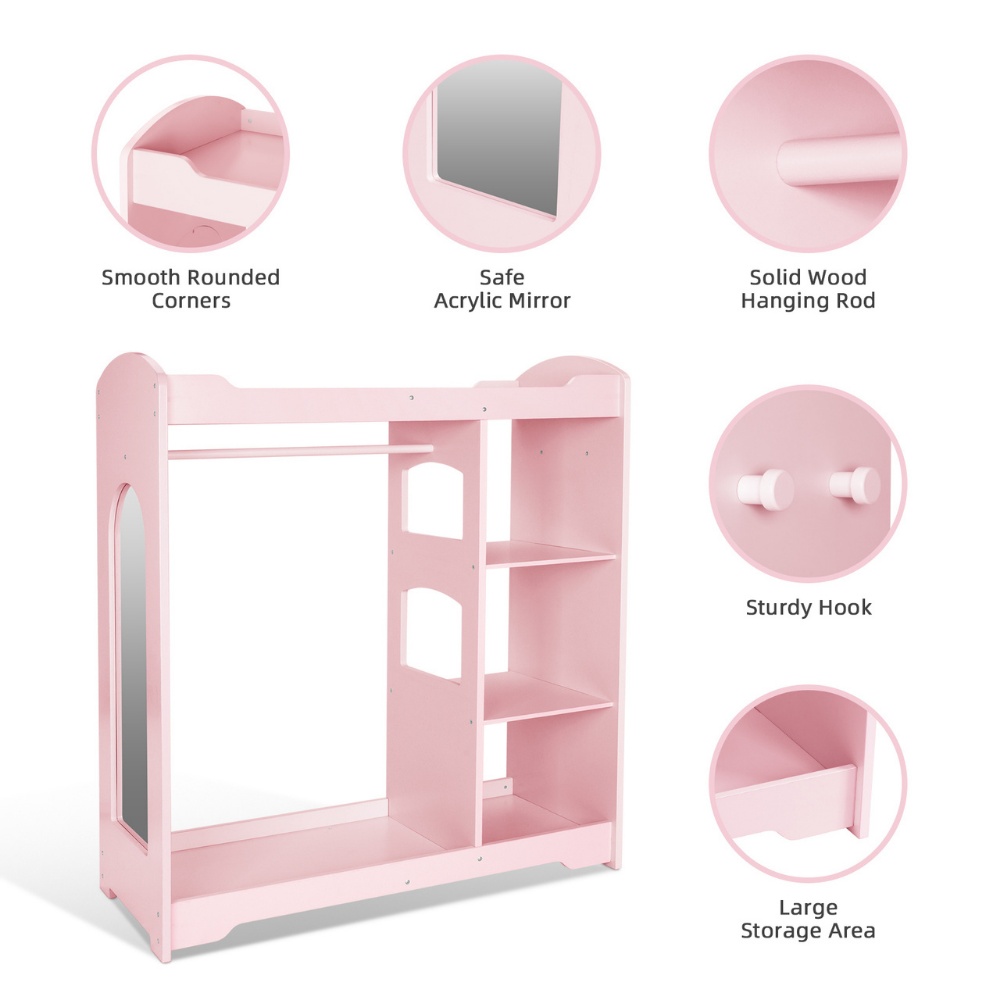 TookyToy - Wooden Kids Wardrobe and Dress Up Storage Unit with Mirror - Image 5