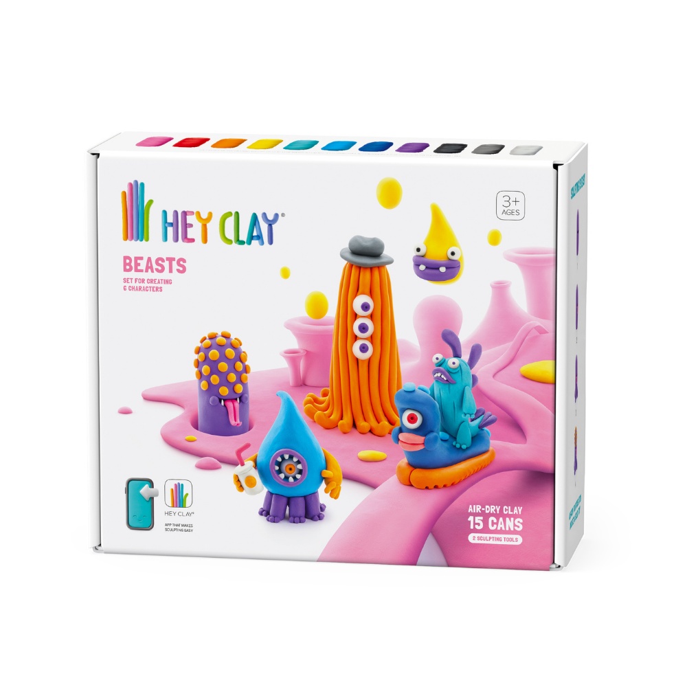 Hey Clay - Modelling Air-Dry Clay with Fun Interactive App - Beasts, 15 cans - Image 8