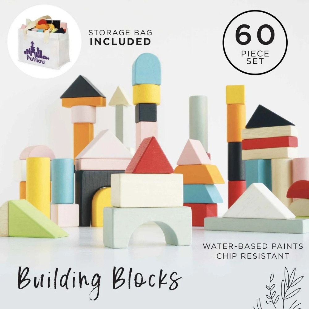 Le Toy Van - Colourful Wooden Building Blocks - 60pcs - Image 2