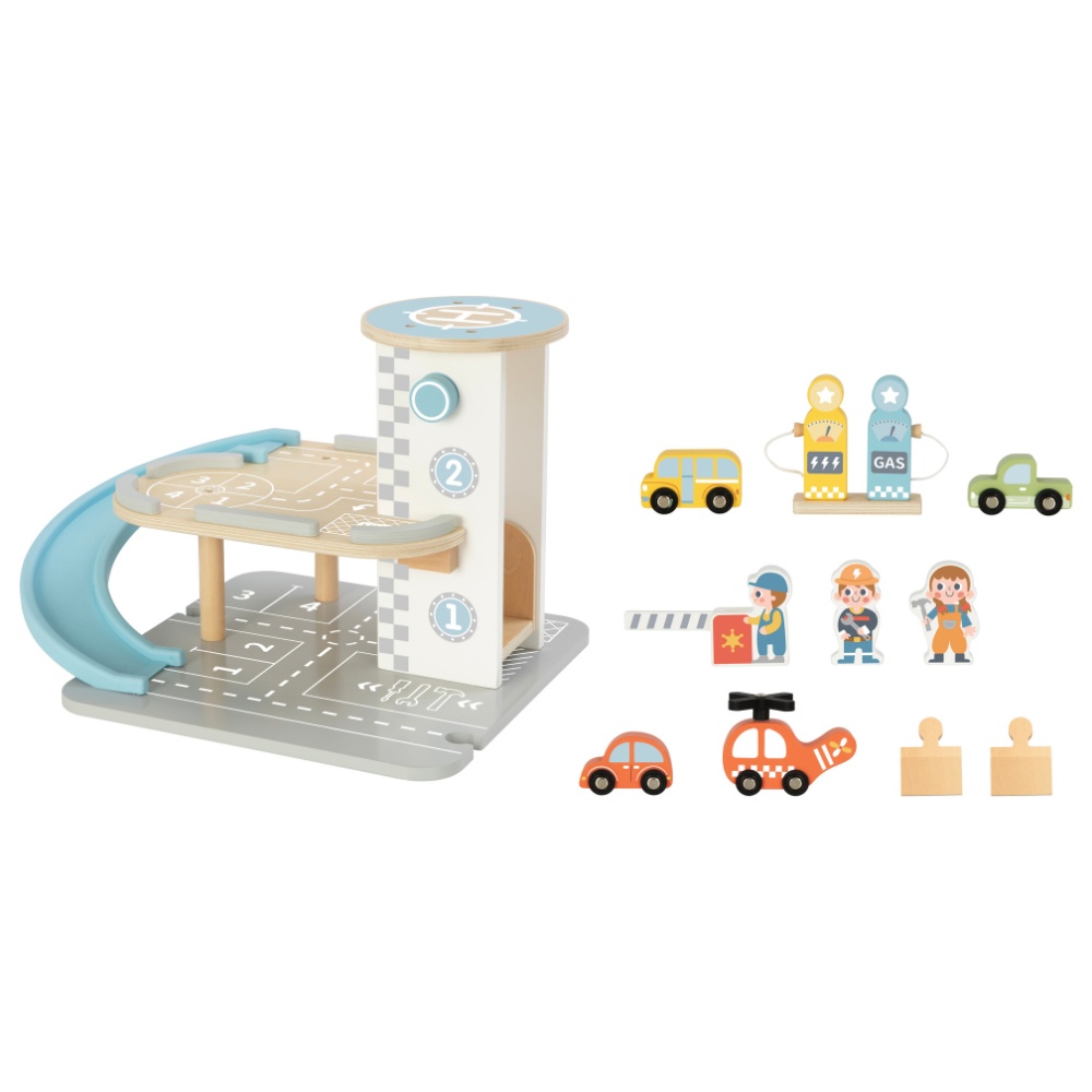 TookyToy - Parking Garage: Wooden Car Ramp Playset - 13pcs - Image 8