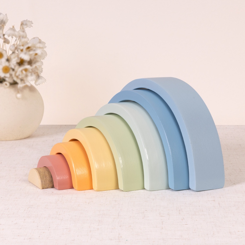 TookyToy - Pastel Rainbow Stacker - Wooden Ring Fine Motor Stacking Toy - Image 2