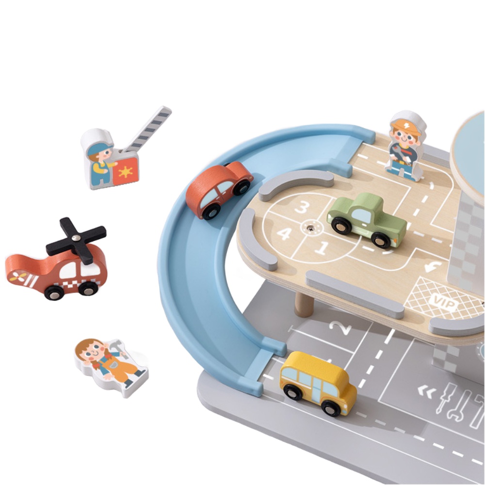 TookyToy - Parking Garage: Wooden Car Ramp Playset - 13pcs - Image 9