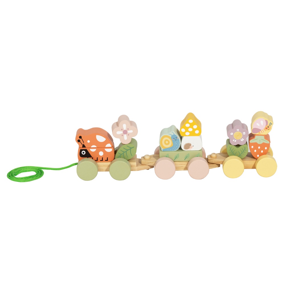 TookyToy - Wooden Ladybug Pull-Along & Stacking Train Toy Set - 15 Pieces - Image 2