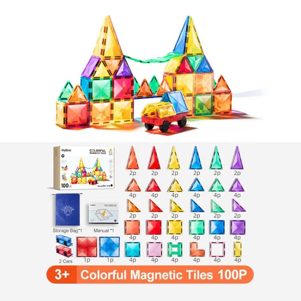 Mideer - Colourful Magnetic Tiles Building Set - 100pcs - Image 2