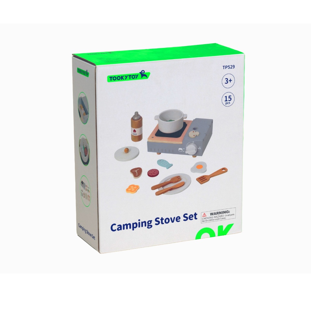 TookyToy - Pretend Play Wooden Camping Stove Toy Set - 15 Pieces - Image 6