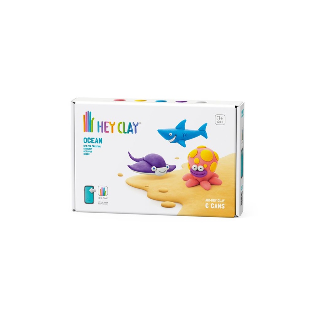 Hey Clay - Modelling Air-Dry Clay with Fun Interactive App - Shark, Octopus, Stingray, Series Ocean, 6 cans - Image 5