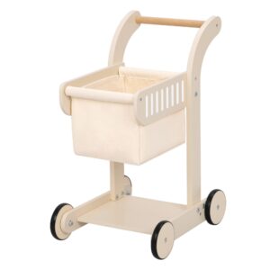 TookyToy - Pretend Play Wooden Baby Walker & Shopping Cart Toy Set