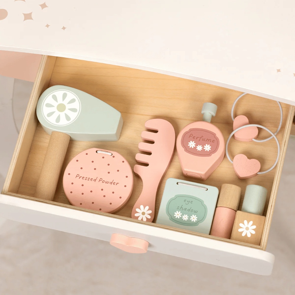TookyToy - Wooden Vanity Table with Light-Up Mirror & Stool - Image 8
