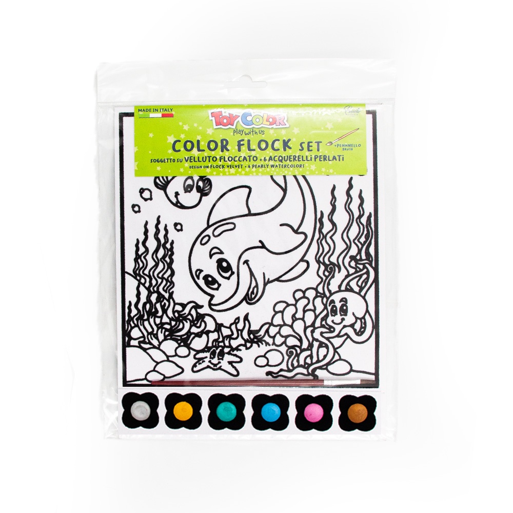 Toy Color - Velvet Art Watercolour Kit - 6 Pearly Colours & Brush - Ocean