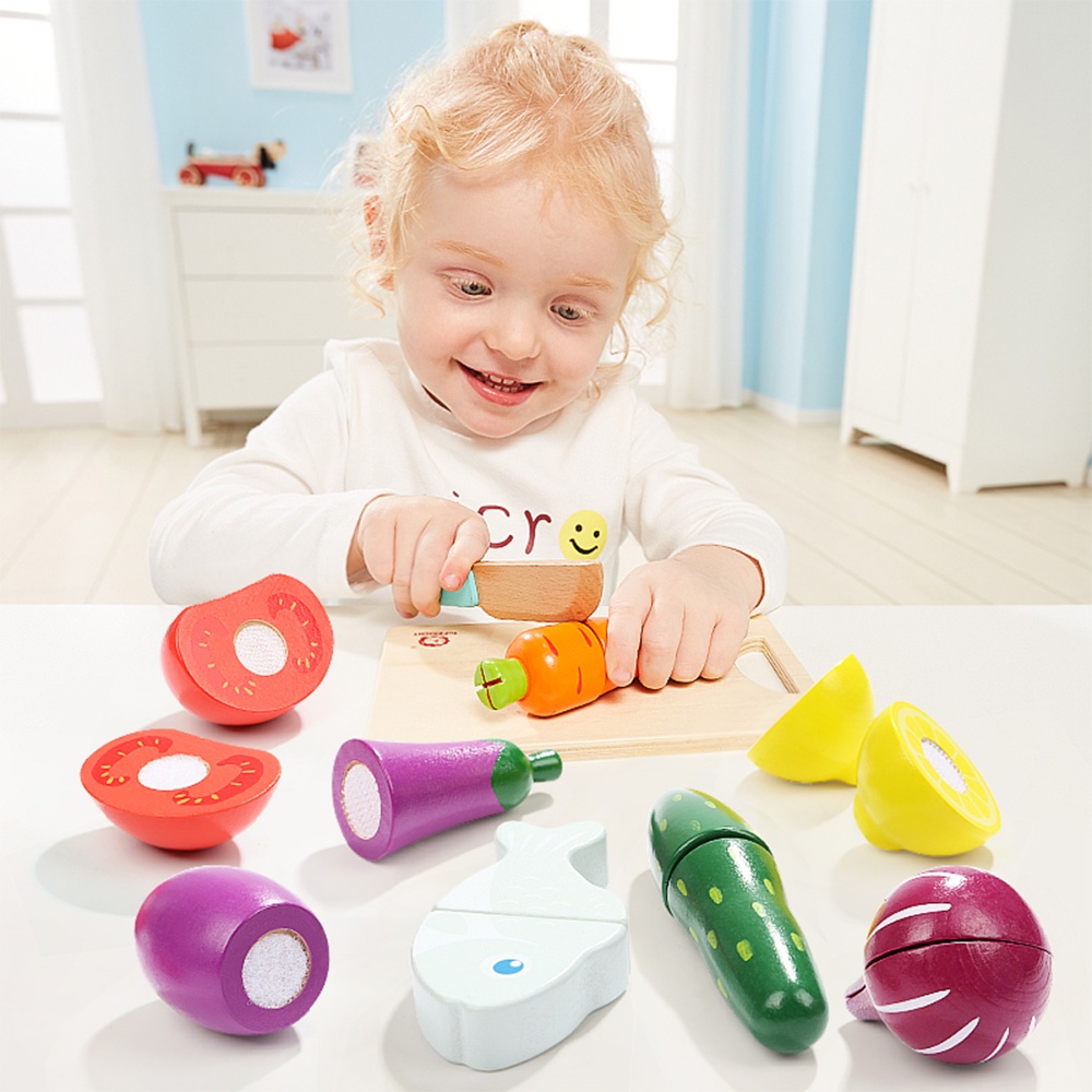 TopBright - Pretend Play Wooden Cutting Food Set, with Knife & Board-** - Image 3