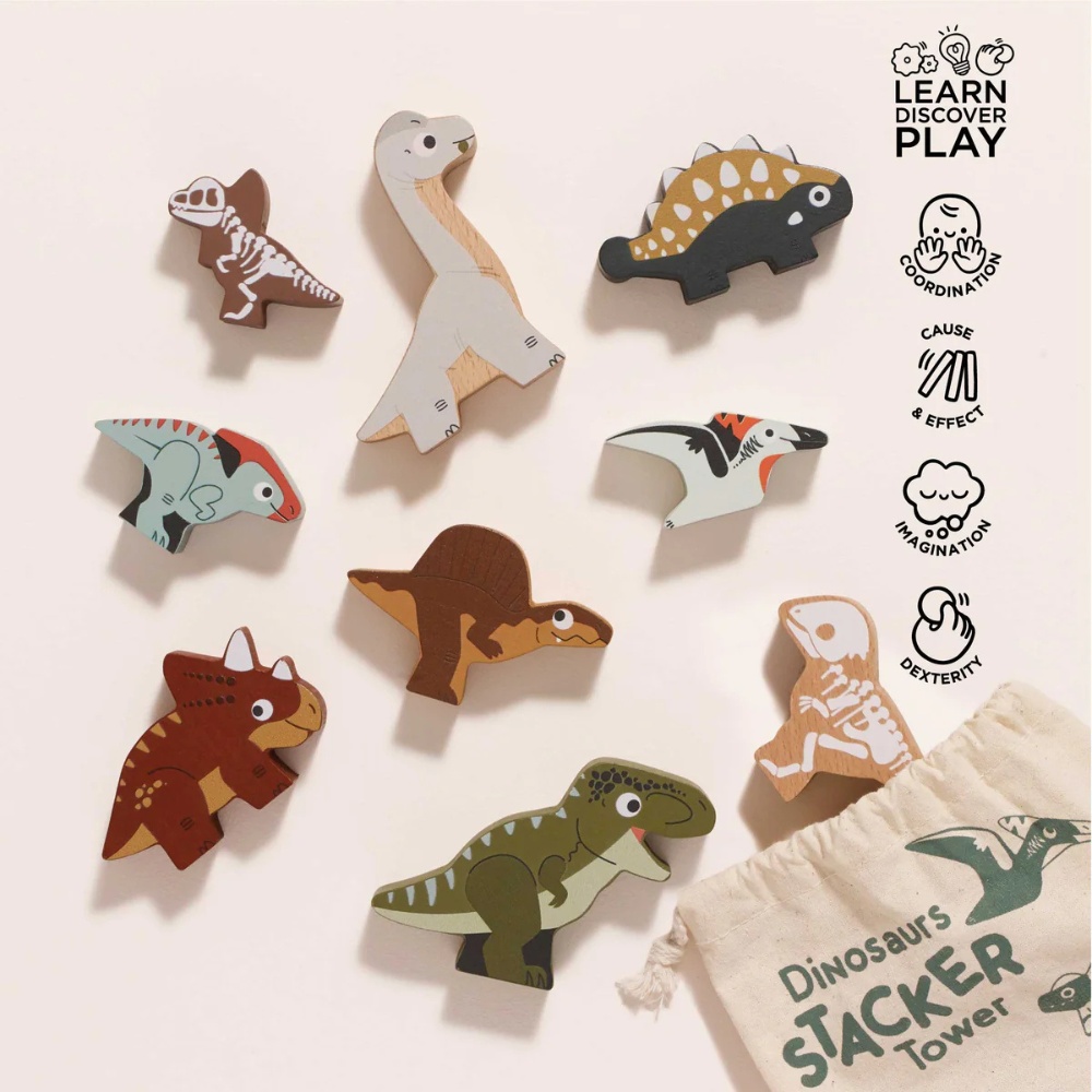 Le Toy Van - Wooden Jurassic Stacking Dinosaurs & Bag - 10pcs - Image 3