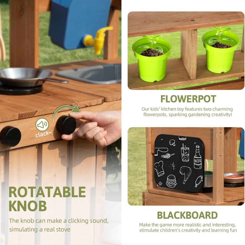 TookyToy - Outdoor Wooden Mud Kitchen with Accessories - 8 Pieces - Image 6