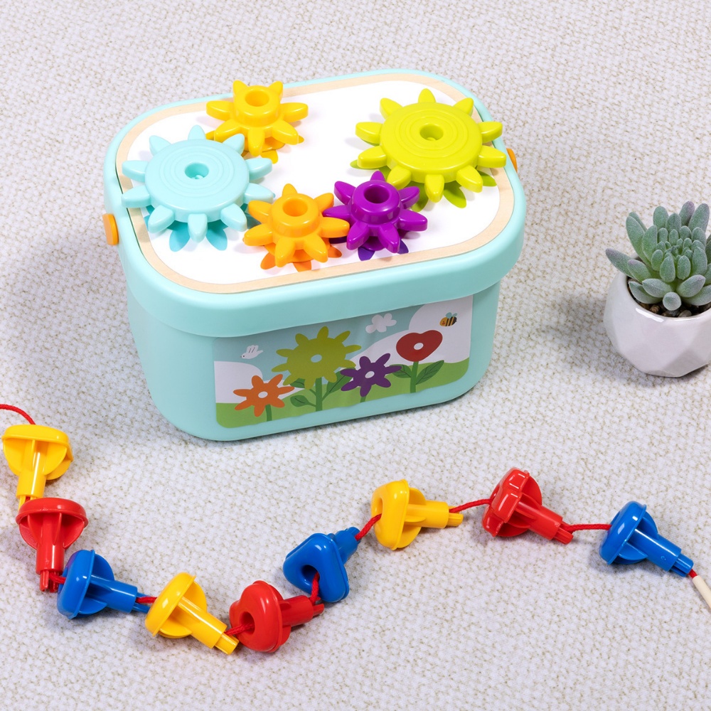 TookyToy - 3-in-1 Activity: Pegs, Gears & Lacing Fine Motor Toy for Kids - Image 3