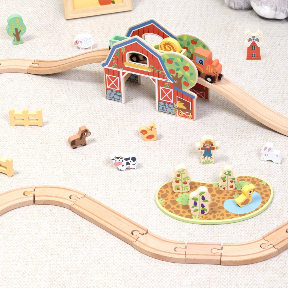 TookyToy - Wooden Farm Train Track Set - 50 Pieces - Image 5