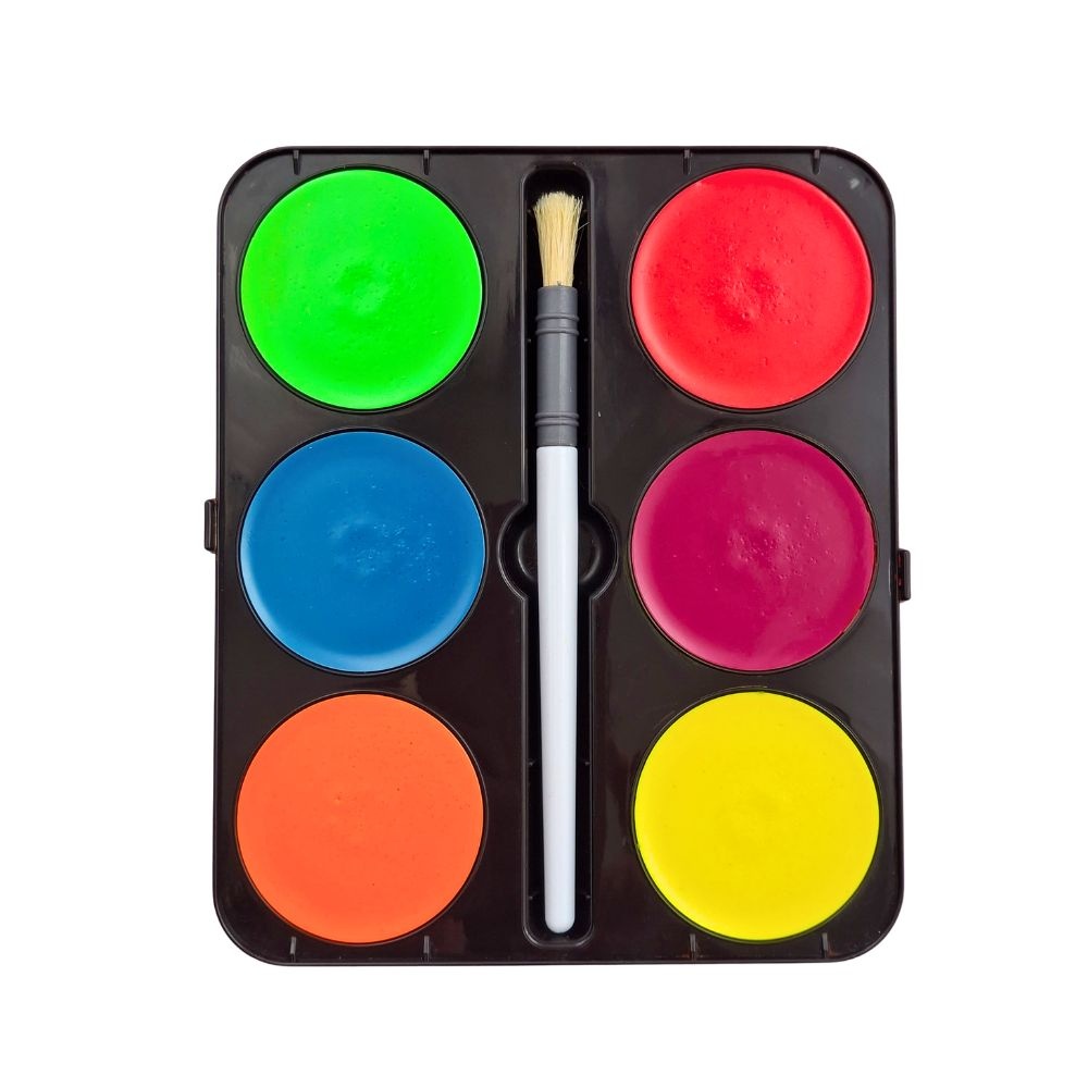 Toy Color - Watercolours Maxi Fluorescent - 6 Giant Glow Colour Tablets with Brush - 55mm Size - Image 2