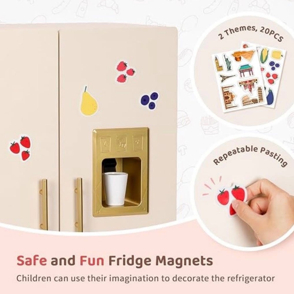 TookyToy - Pretend Play Wooden Fridge Toy Playset - Image 4