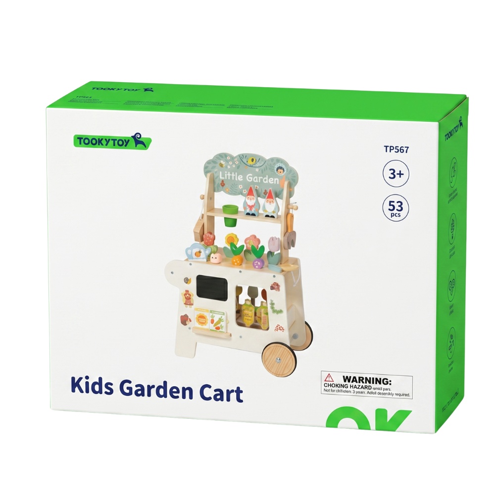 TookyToy - Pretend Play Wooden Gardening Cart Set - 53 Pieces - Image 6