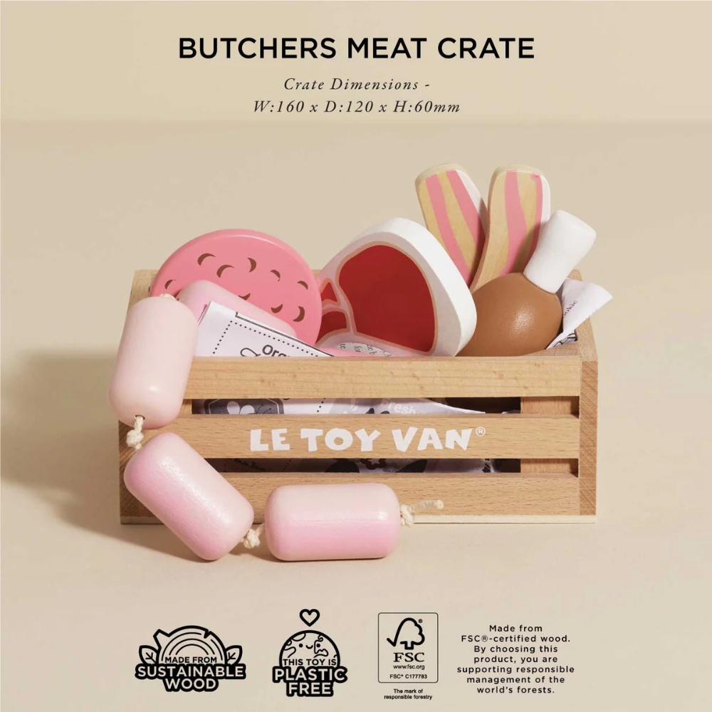 Le Toy Van - Wooden Butchers Meat Food Crate - 7pcs - Image 2
