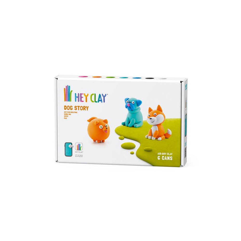 Hey Clay - Modelling Air-Dry Clay with Fun Interactive App - Shiba Inu, Spitz, Pug, Series Dog Story, 6 cans - Image 7