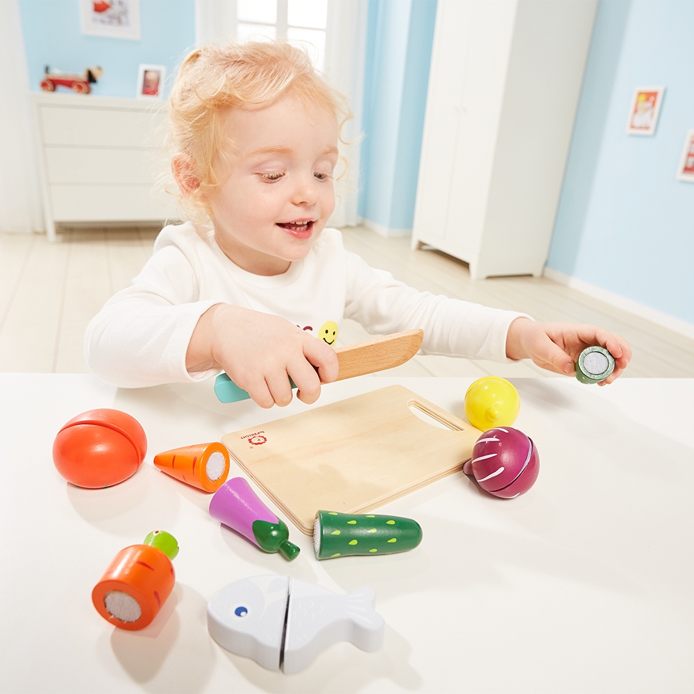 TopBright - Pretend Play Wooden Cutting Food Set, with Knife & Board-** - Image 4
