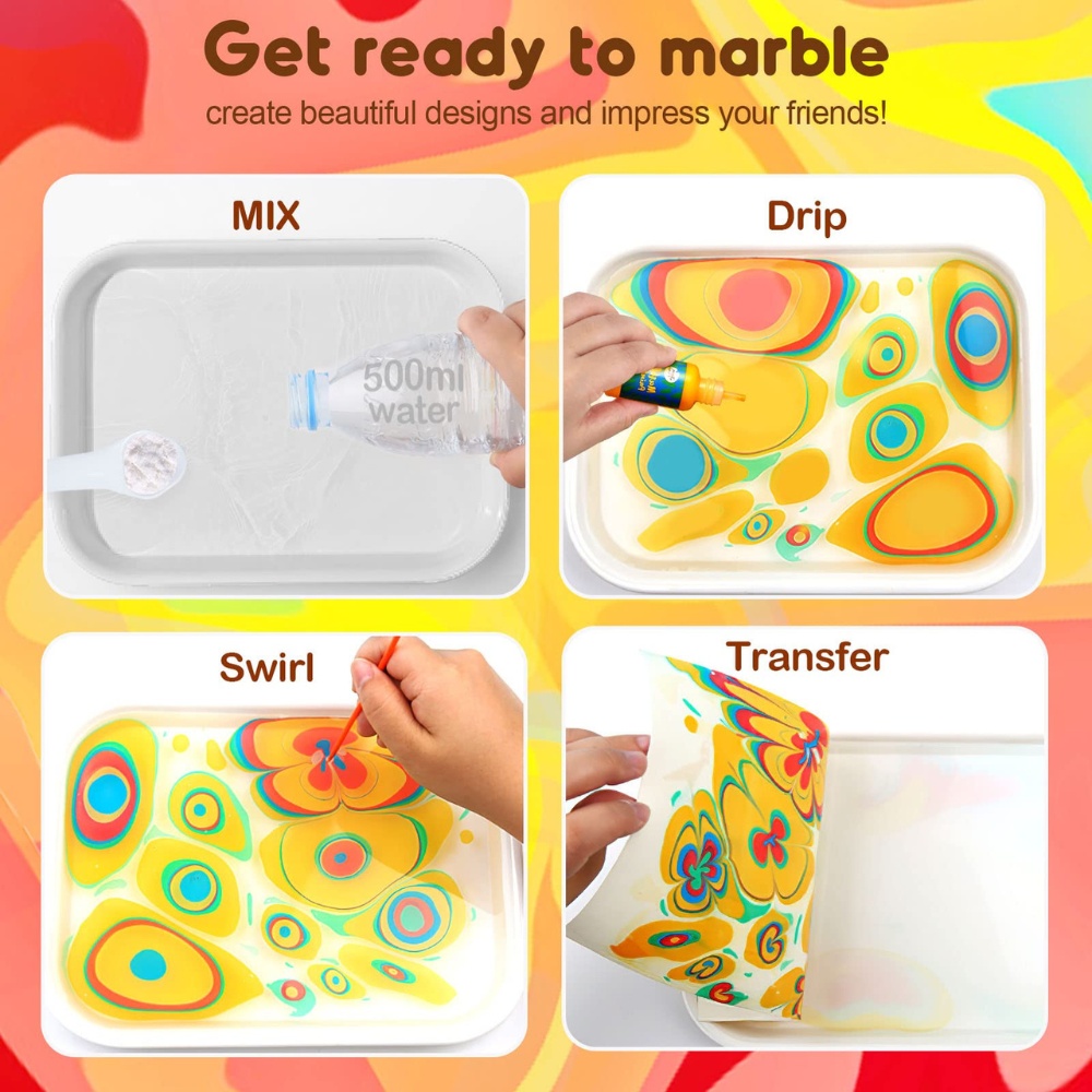 Jar Meló - Water Marbling Paint Set - 12 Colours Art Kit with Tools & Paper - Image 5