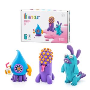 Hey Clay - Modelling Air-Dry Clay with Fun Interactive App - Drop, Violet, Fishka, Series Beasts, 6 cans