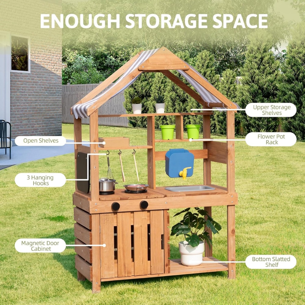 TookyToy - Outdoor Wooden Mud Kitchen with Accessories - 8 Pieces - Image 9