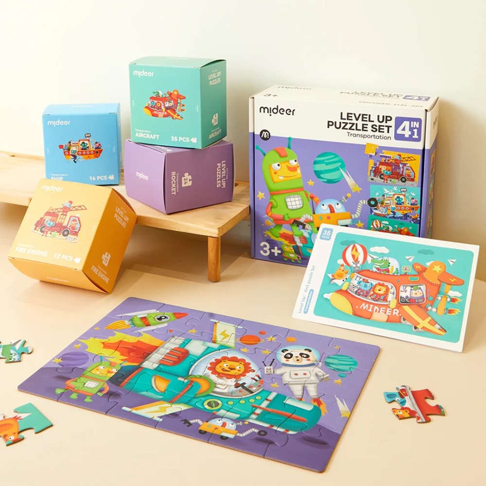 Mideer - Level Up Jigsaw Puzzle for Kids - 4-in-1 - Transport - Image 4