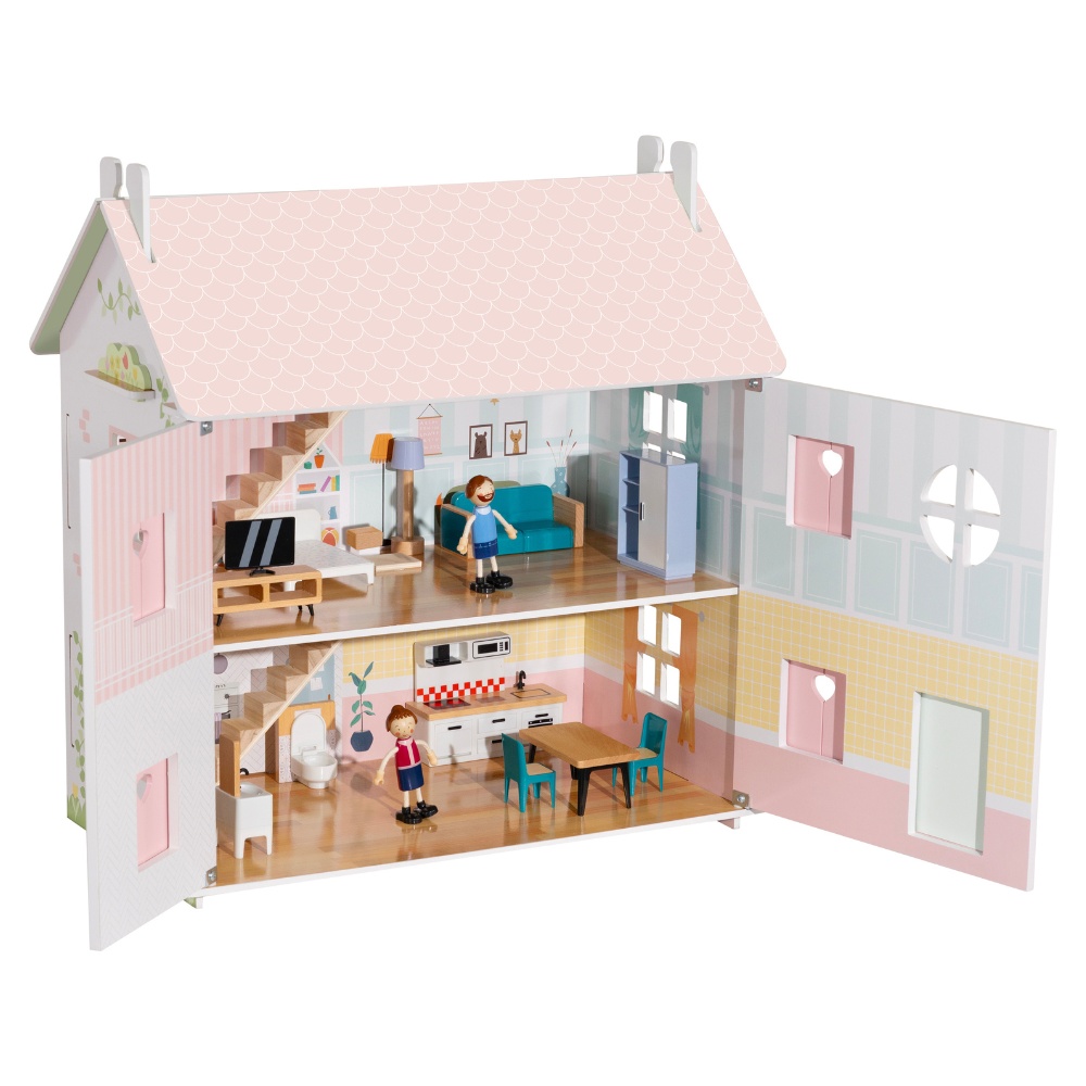 TookyToy - 2-Storey Wooden Doll House & Accessories