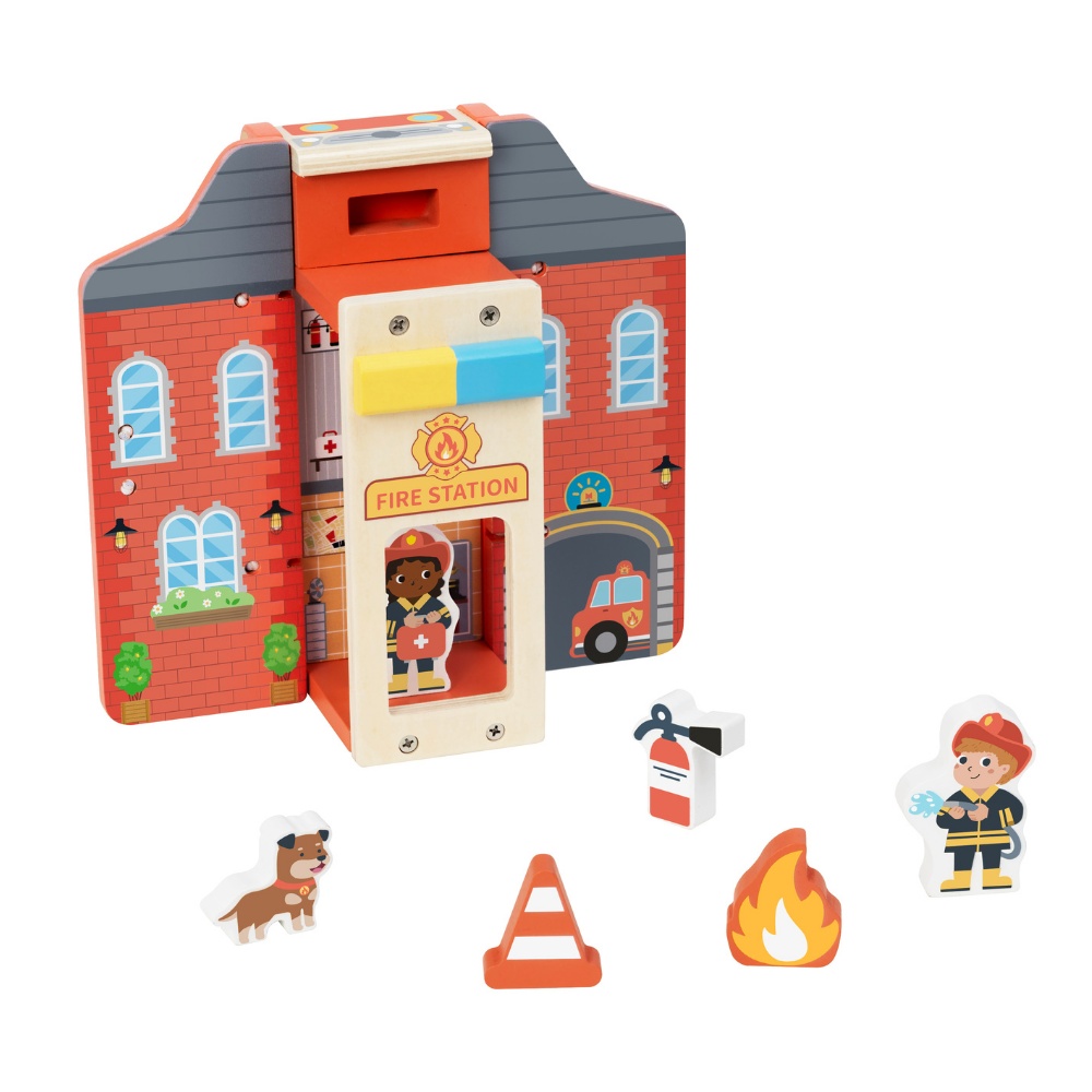 TookyToy - Pretend Play Wooden Fire Truck Toy Set - 7 Pieces - Image 3