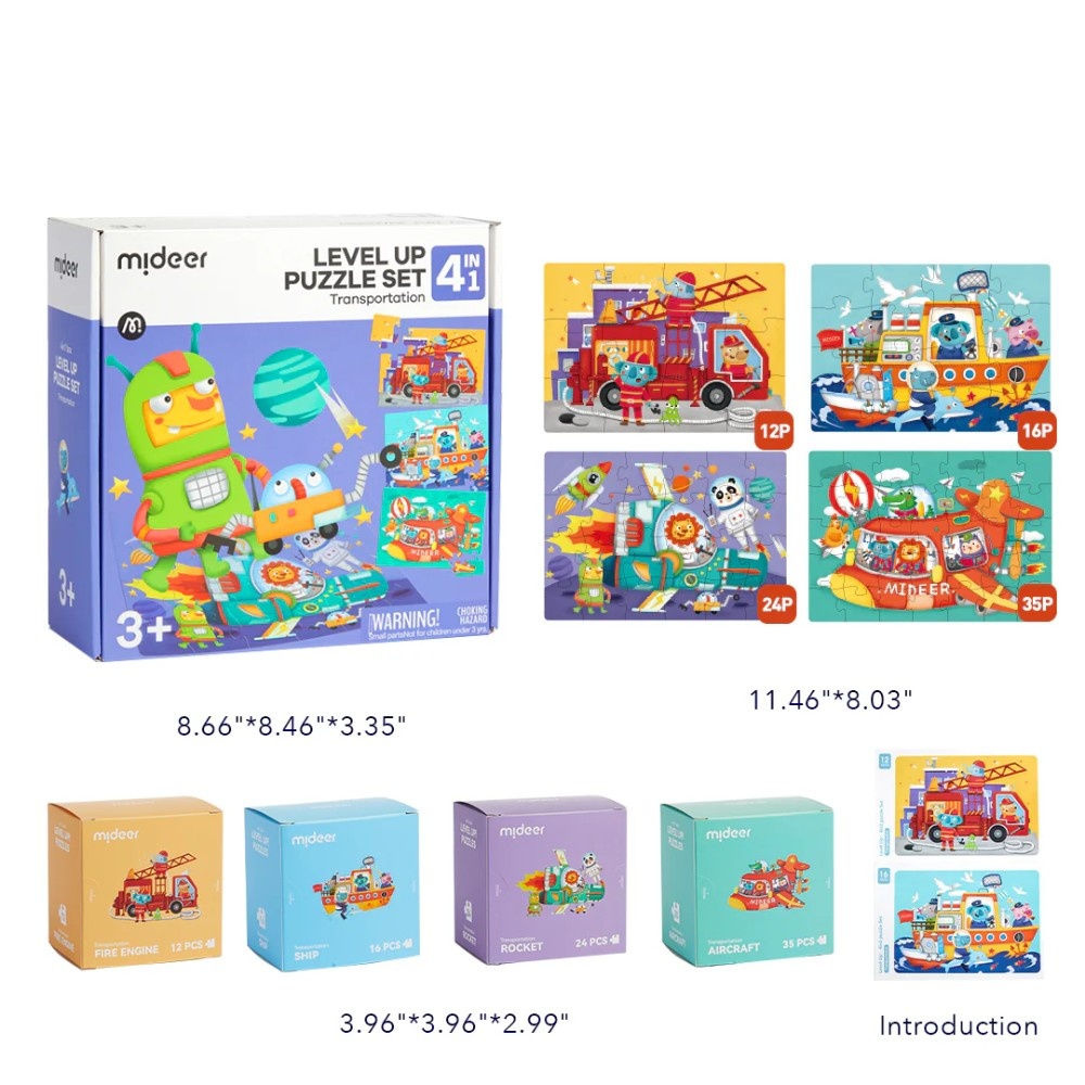 Mideer - Level Up Jigsaw Puzzle for Kids - 4-in-1 - Transport - Image 3