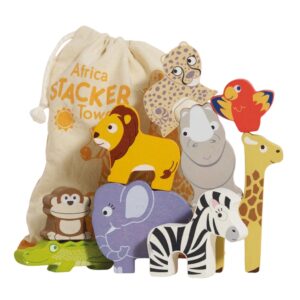 Le Toy Van - Wooden Stacking African Animals & Bag - 10pcs