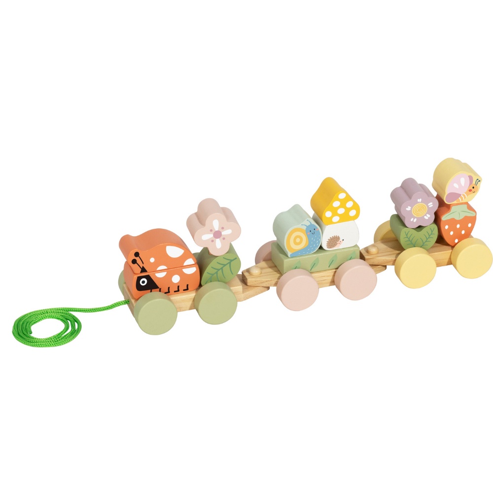 TookyToy - Wooden Ladybug Pull-Along & Stacking Train Toy Set - 15 Pieces - Image 3
