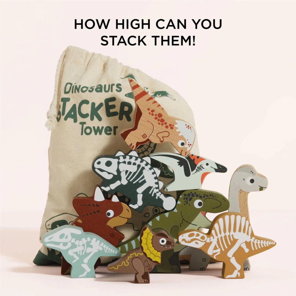 Le Toy Van - Wooden Jurassic Stacking Dinosaurs & Bag - 10pcs - Image 5