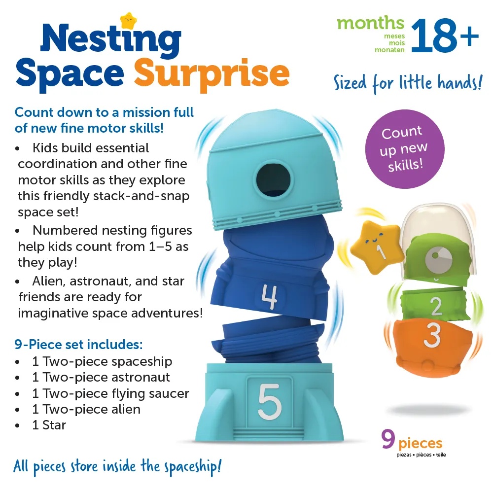 Learning Resources - Nesting Space Surprise Set: Rocket Fine Motor Sorting Toy for Toddlers - Image 6