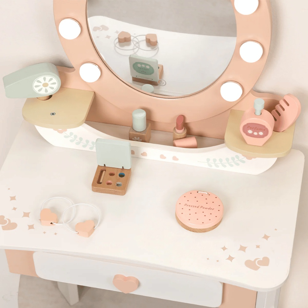 TookyToy - Wooden Vanity Table with Light-Up Mirror & Stool - Image 7